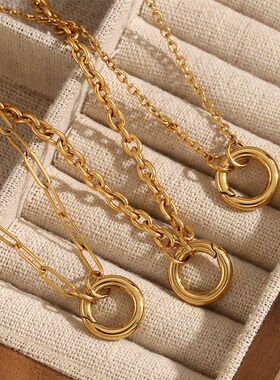 字链弹簧设计镀18KO项链DIY项坠