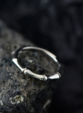 银の曼925银竹节开口可调戒指