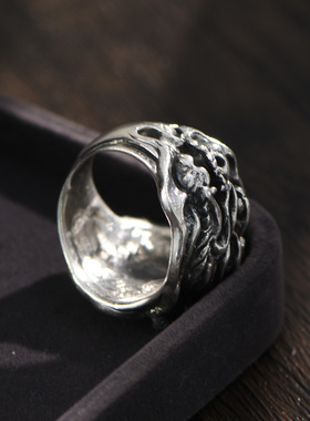 银曼复古个性龙头纯银戒指