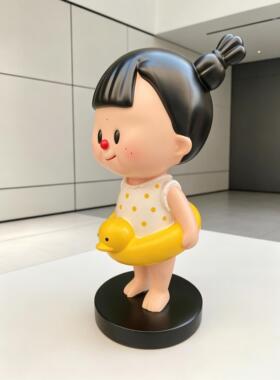 网红泡泡系手办女孩30厘米鸭子游泳圈多多妹可爱卡通潮玩摆件客厅