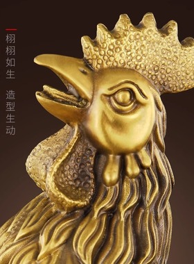 铜鸡摆件纯黄铜公鸡元宝鸡十二生肖吉祥物金鸡报喜客厅装饰工艺品