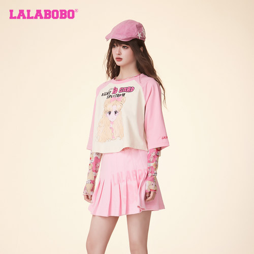 LALABOBO24夏季新款短款甜美可爱数码印花长袖T恤女|LBDB-WSDT23-图1