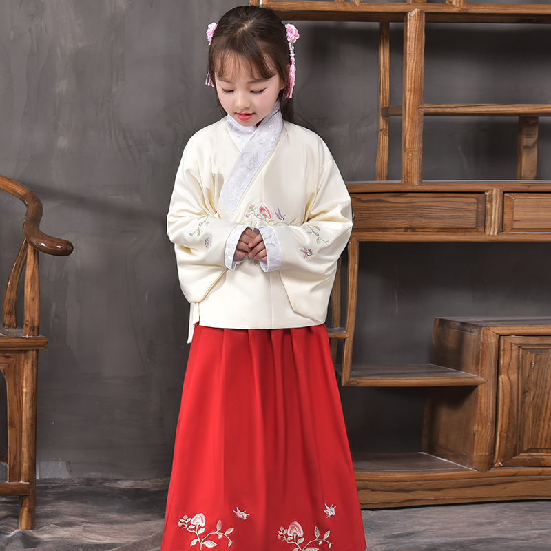 儿童春秋汉服袄裙交领明制套装中国风襦裙小女孩优雅文艺风古装 - 图2