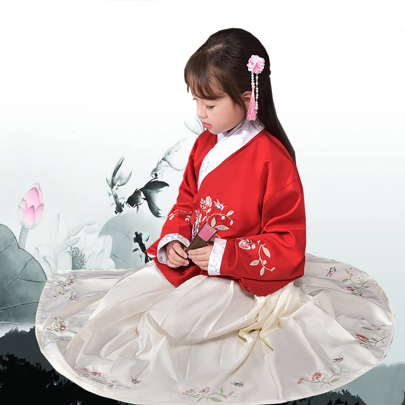 儿童春秋汉服袄裙交领明制套装中国风襦裙小女孩优雅文艺风古装 - 图1