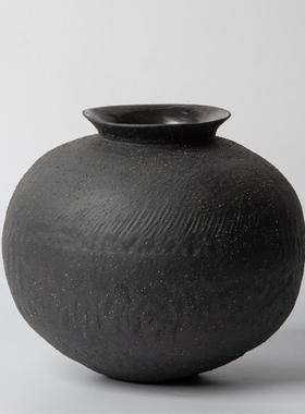 新中式侘寂风创意手工黑色陶瓷罐花瓶花器摆件中古风民宿酒店饰品