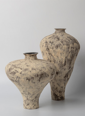 现代侘寂风化妆土手工陶瓷花器花瓶摆件新中式中古风酒店民宿饰品