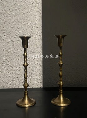 中古风复古印度进口纯铜烛台摆件售楼处样板间餐厅桌面书柜装饰品