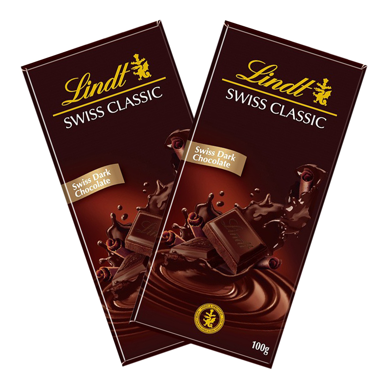 Lindt瑞士莲进口swiss经典排块榛仁牛奶黑巧克力100g年货节礼物