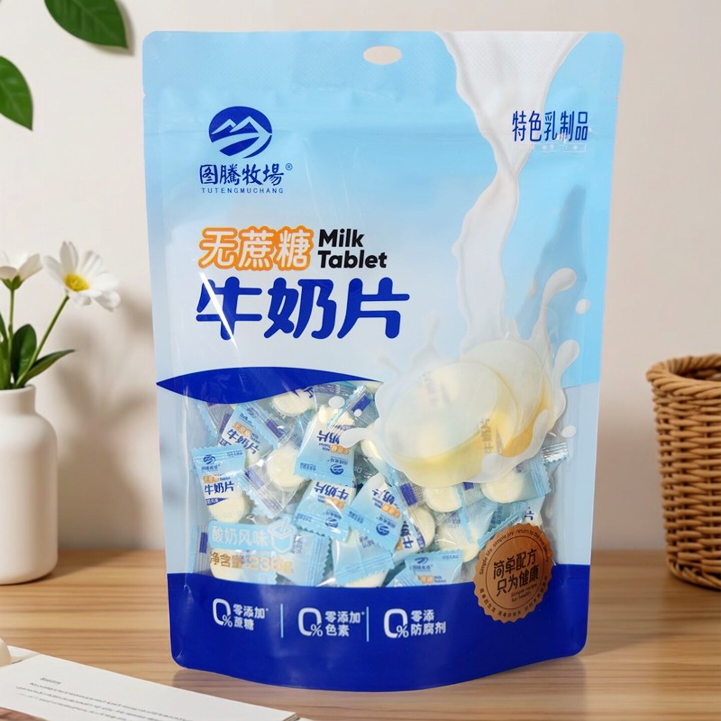 图腾牧场无蔗糖牛奶片配料简单内蒙古特产儿童成人休闲零食奶贝