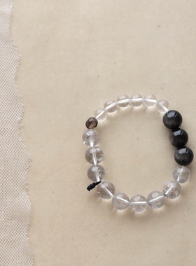 白水晶女黑曜石手串新中式原创
