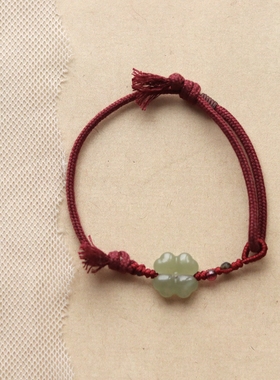 和田玉四叶草红手绳新中式本命年