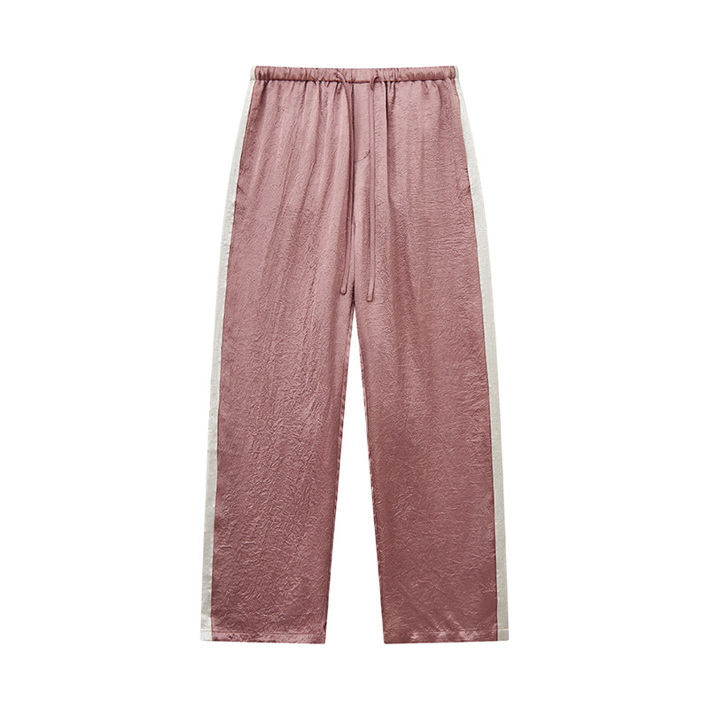 物理少年「粉白边界」醋酸褶皱肌理松紧腰头毛边撞色垂感休闲裤,淘宝优惠券,粉丝福利购,淘宝优惠卷