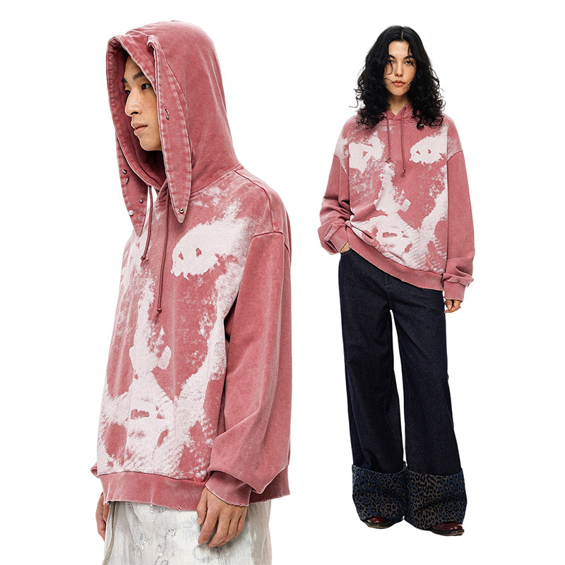 【明星同款】物理少年「奇异感官」斑驳头像印花水洗耳朵连帽卫衣