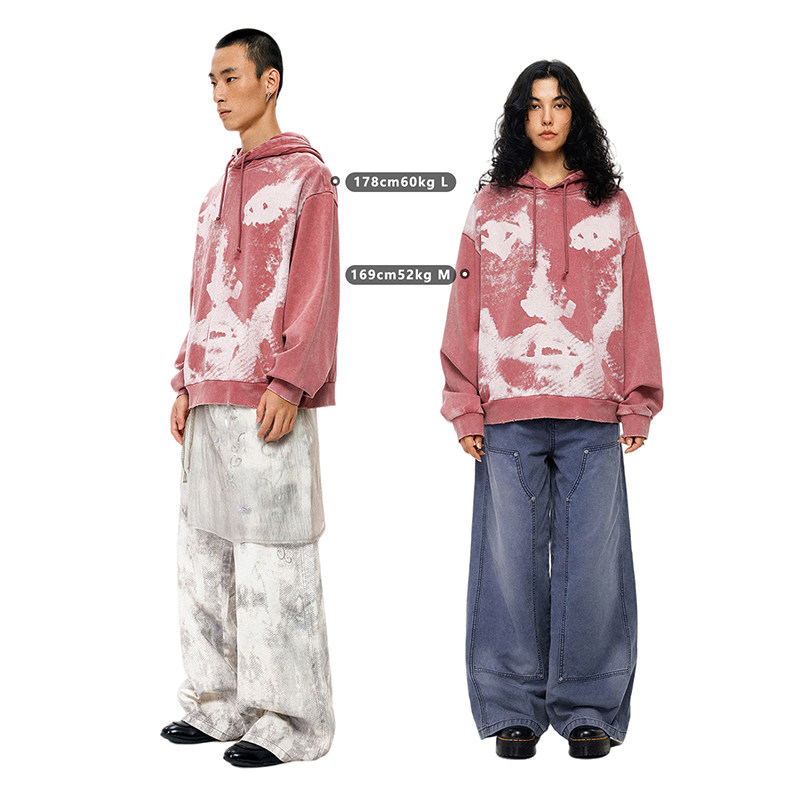 【明星同款】物理少年「奇异感官」斑驳头像印花水洗耳朵连帽卫衣