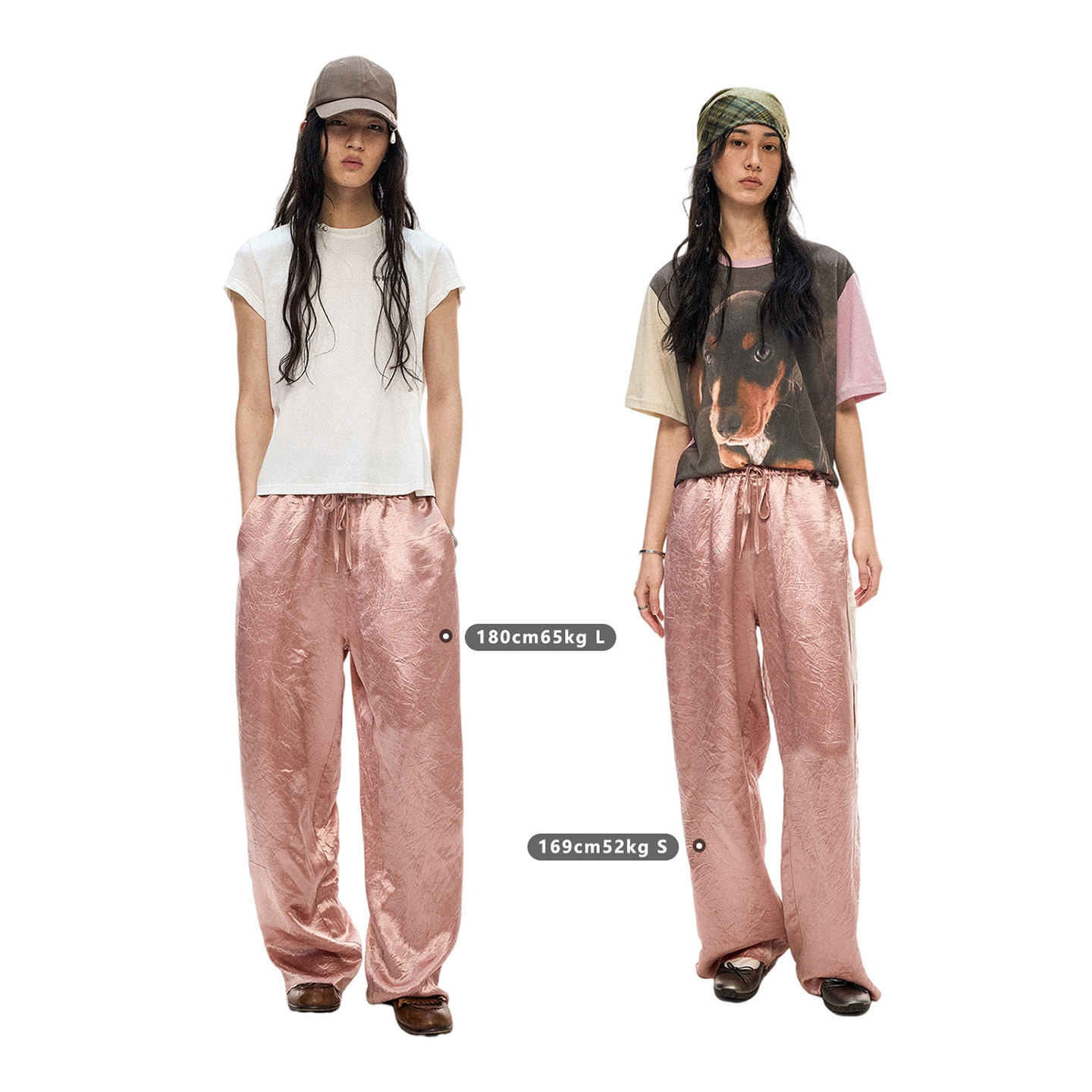 物理少年「粉白边界」醋酸褶皱肌理松紧腰头毛边撞色垂感休闲裤,淘宝优惠券,粉丝福利购,淘宝优惠卷