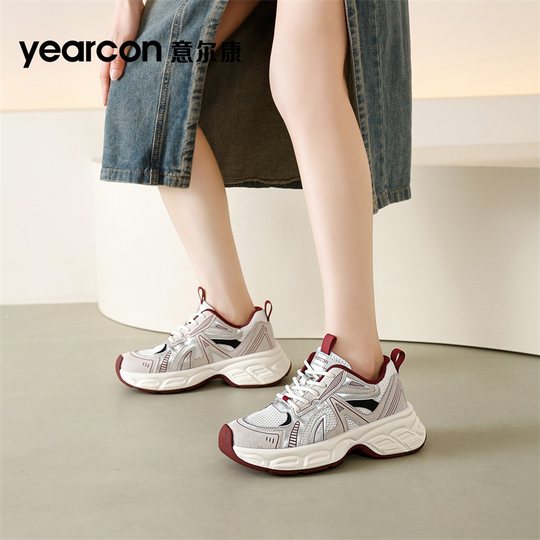 意尔康老爹鞋女2025新款春秋夏季轻便网面软底休闲运动鞋增高女鞋