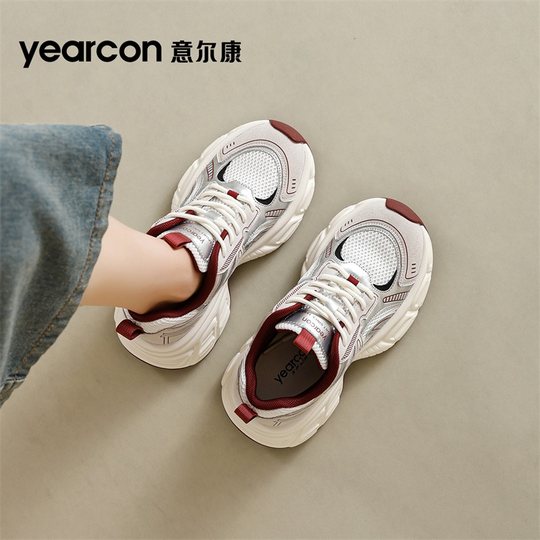 意尔康老爹鞋女2025新款春秋夏季轻便网面软底休闲运动鞋增高女鞋