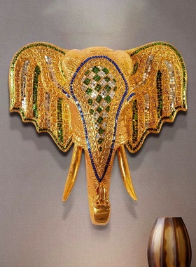 泰国东南亚新款大象头壁饰 手工木雕壁饰玄关客厅泰国工艺品装饰