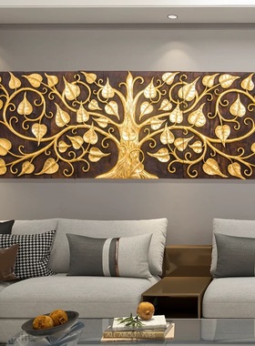 背景墙装饰品泰国柚木手工雕刻菩提树雕花板客厅会所壁饰泰式风格