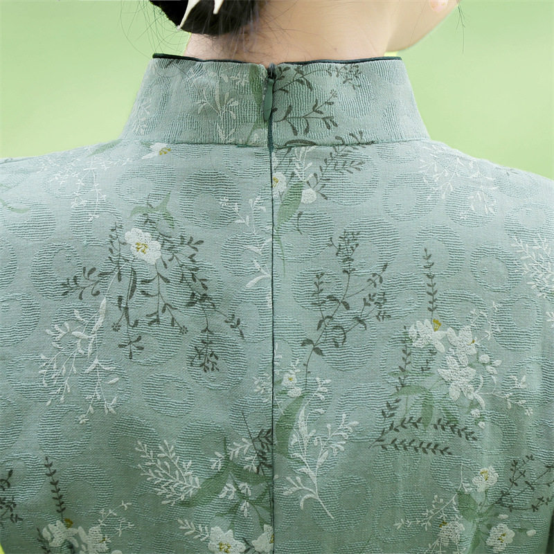 棉麻中长款旗袍七分袖改良连衣裙 居前旗袍