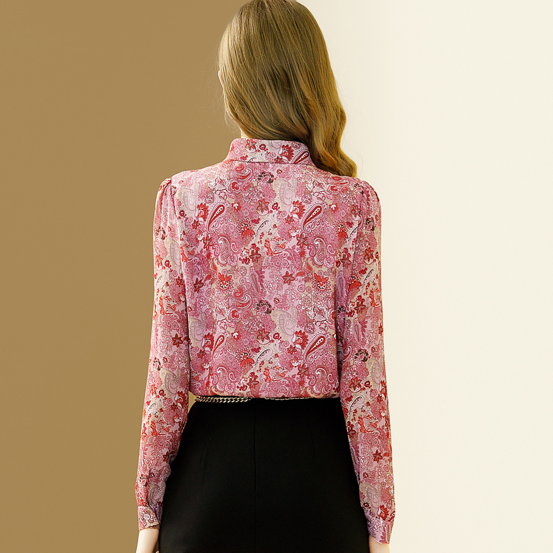 丹慕妮尔法式印花长袖上衣2024春季新款女装气质高级感荷叶边衬衫