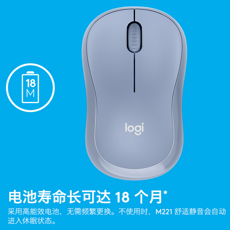 Logitech罗技M221无线静音鼠标办公商务光电笔记本电脑台式机台式专用小巧无声luoji无声女生粉色蓝色绿白色 - 图2