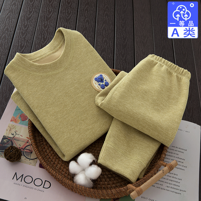 儿童保暖内衣套装秋冬厚款德绒无骨A类男孩女孩打底衫睡衣家居服 - 图1