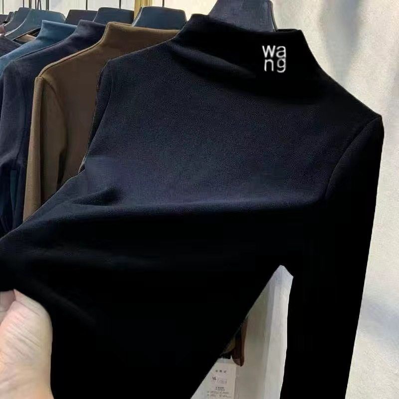 2024秋冬德绒修身内搭半高领保暖打底衫新款韩版长袖t恤女装批发 - 图0