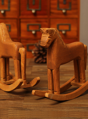 复古风小木马卧室儿童房老式摆件