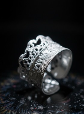 暗黑废土风纯银做旧开口戒指女