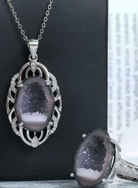 原创设计s925薰衣草庄园晶洞项链高级感小众水晶吊坠回归宁静礼物