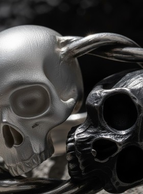 S925纯银骷髅头男士食指戒霸气