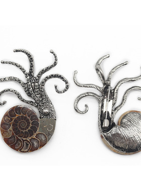 天然斑彩螺大章鱼胸针吊坠两用