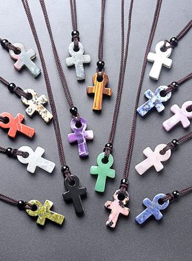 天然水晶玛瑙安卡生命符号项链