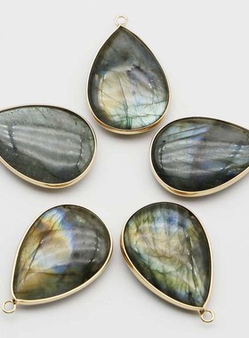 天然石水滴吊坠闪光拉长石