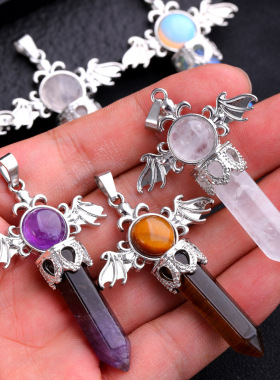 天然水晶半宝石天使翅膀吊坠