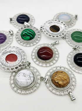 天然水晶半宝石复古花边吊坠