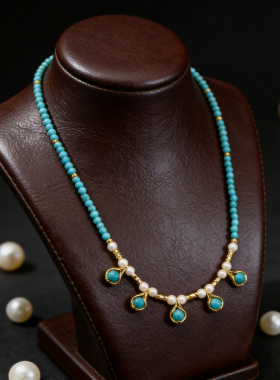 淡水珍珠绿松石色项链女士锁骨链