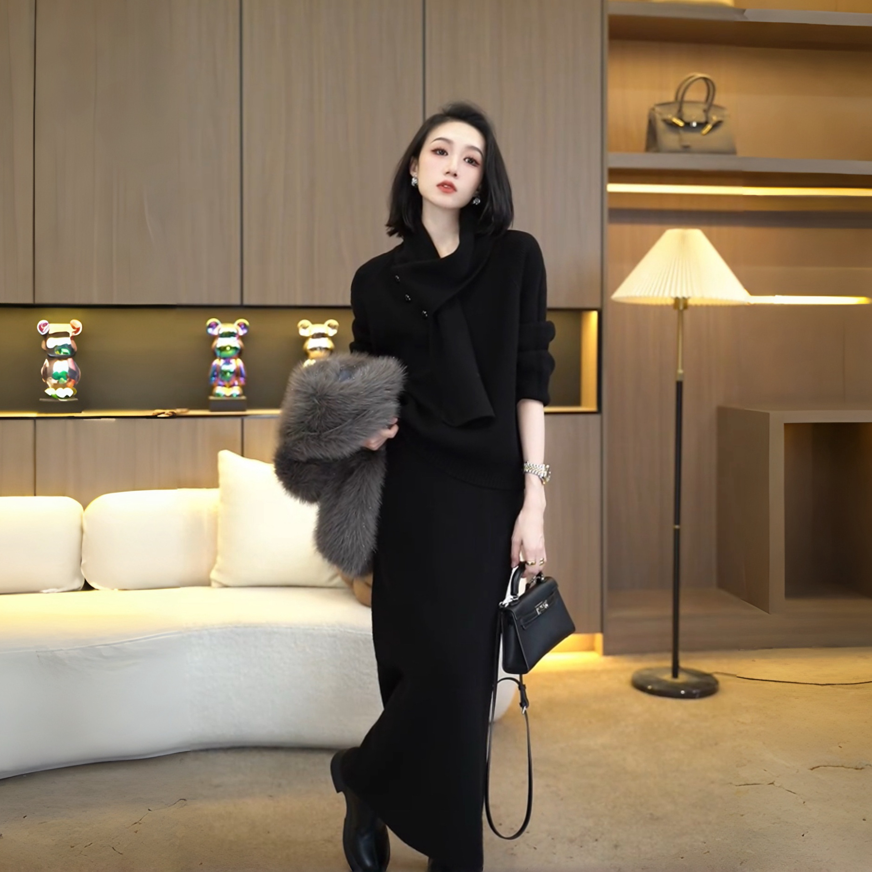 李思桐2025秋冬新款轻奢高级感配围巾一整套毛衣裙子两件套装7379,淘宝优惠券,粉丝福利购,淘宝优惠卷