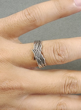 vintage复古天使翅膀戒指925银全新开口可调节指环男女士
