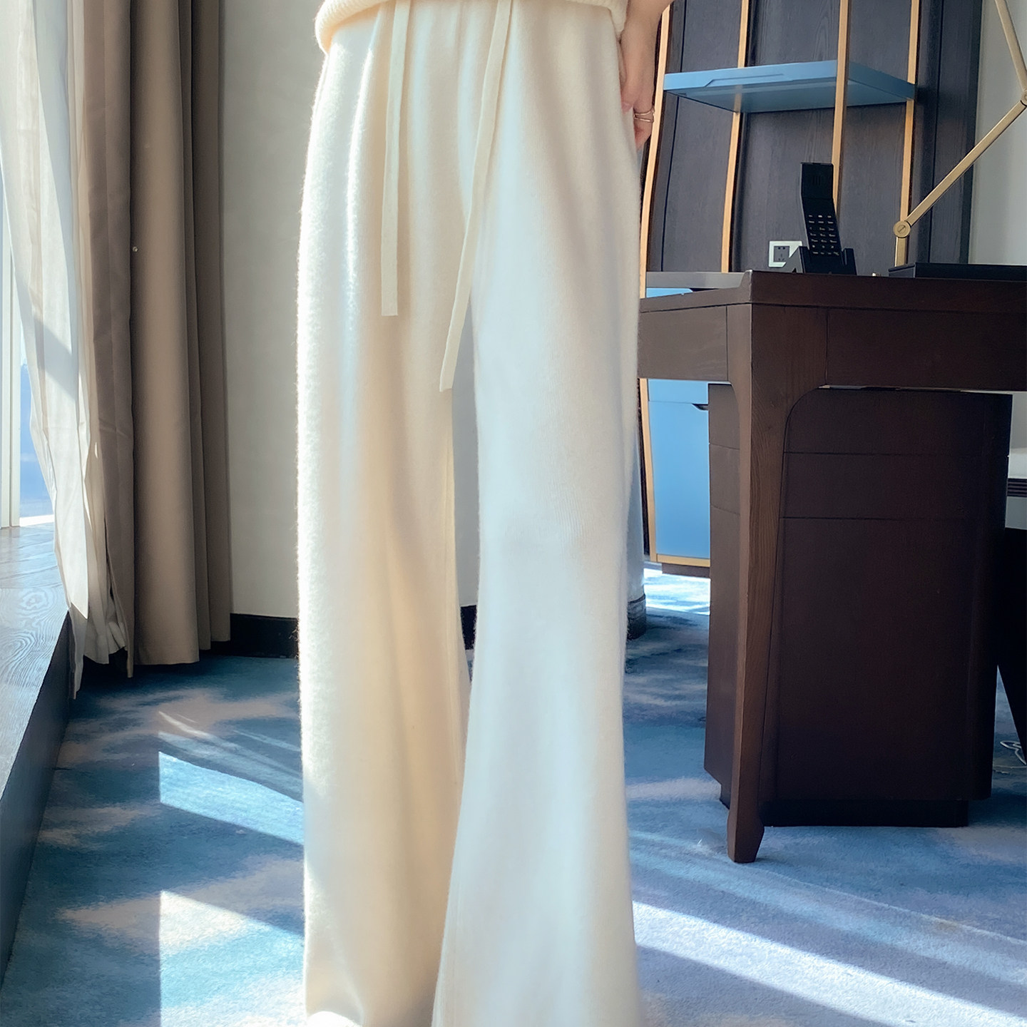 100%纯羊毛裤女高腰直筒裤宽松显瘦休闲裤垂感针织羊毛裤百搭软糯-图1