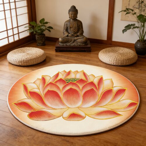 中国风圆形地毯荷花莲花地垫卧室3d数码印花电脑椅垫可水洗水晶绒 - 图0