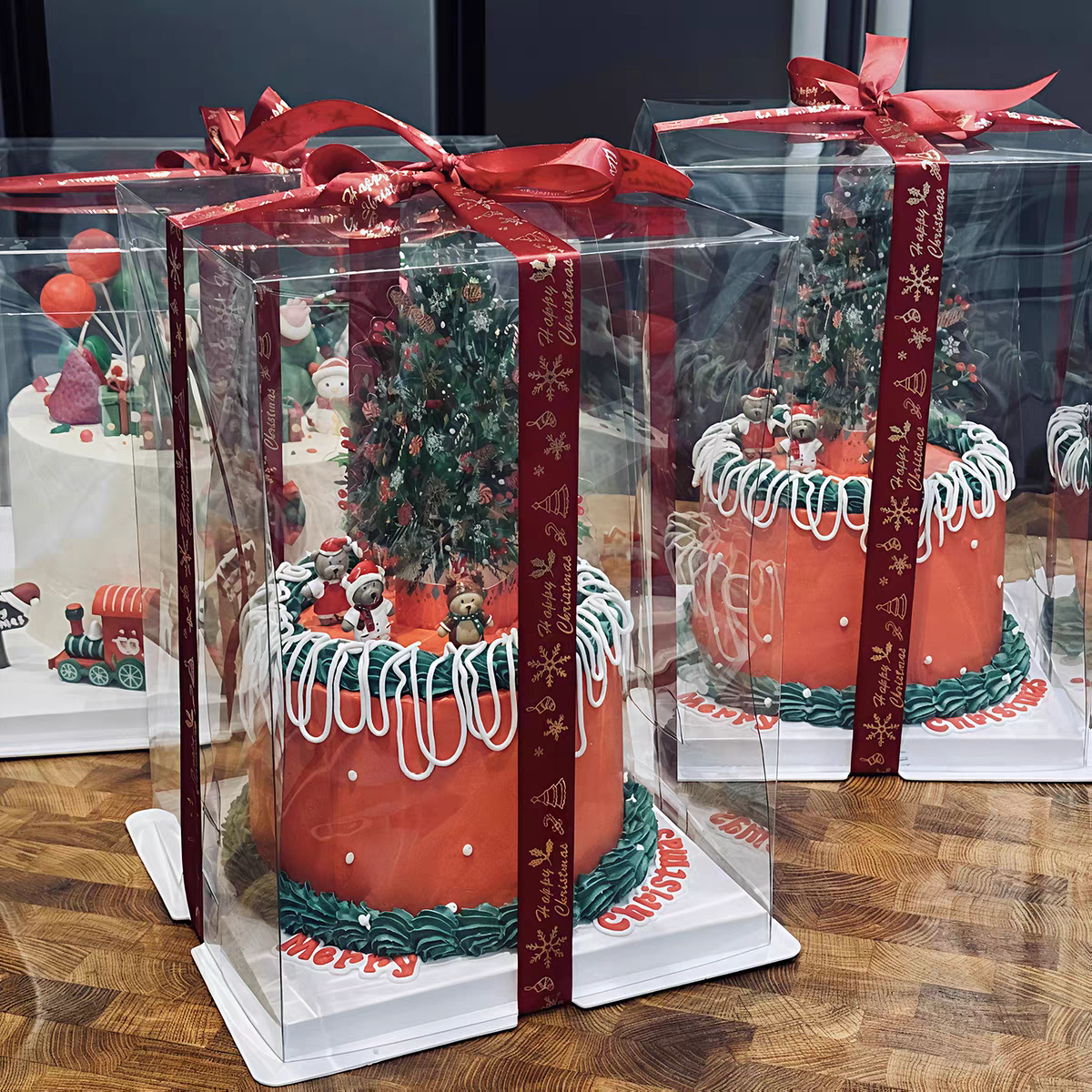 包邮网红圣诞节卡片圣诞树立体可爱小熊插卡插件烘焙蛋糕装饰摆件 - 图1