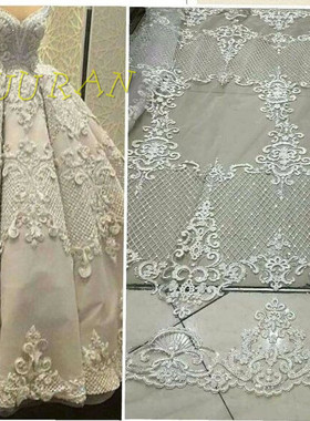 豪华白色蕾丝服装唯美风婚纱布料