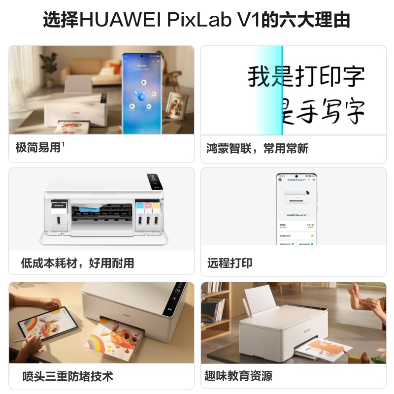 华为PixLab V1彩色喷墨多功能打印机双面打印一键擦除字迹打印复印一体机家用学生办公扫描作业试卷照片墨仓-图0