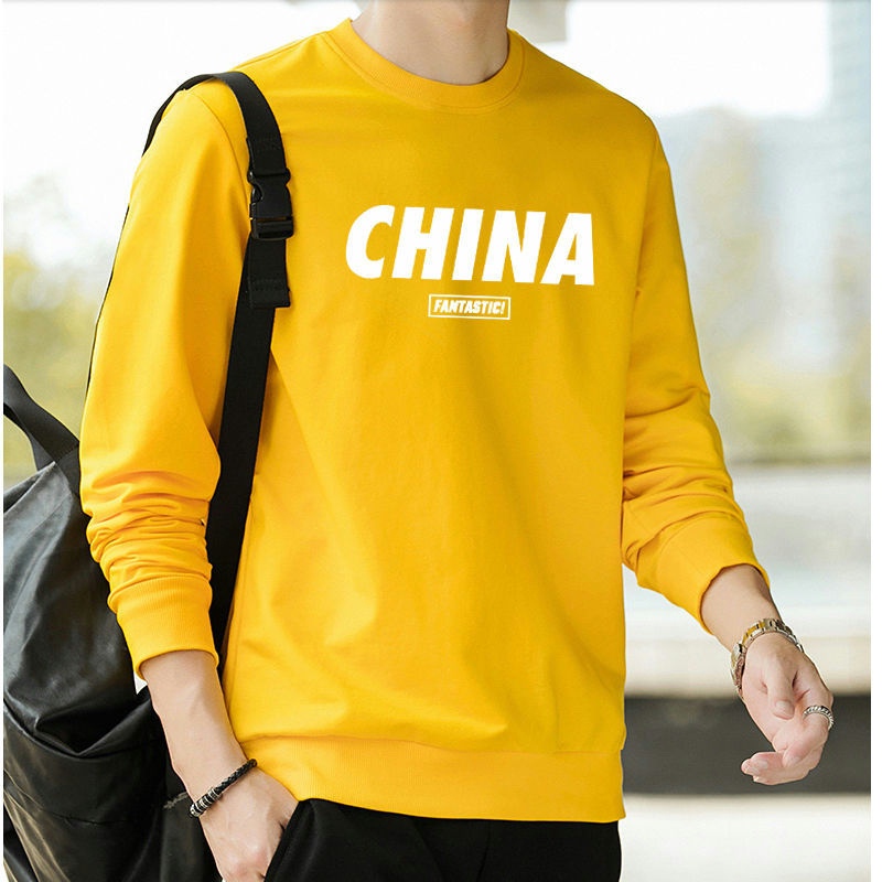 长袖t恤男士春秋上衣男装套头圆领打底衫ins潮流宽松卫衣潮牌秋衣