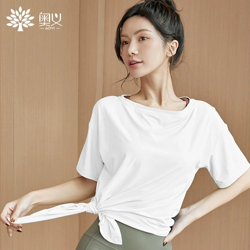 Спортивная футболка для йоги для спортзала для тренировок, короткий рукав, оверсайз, для бега