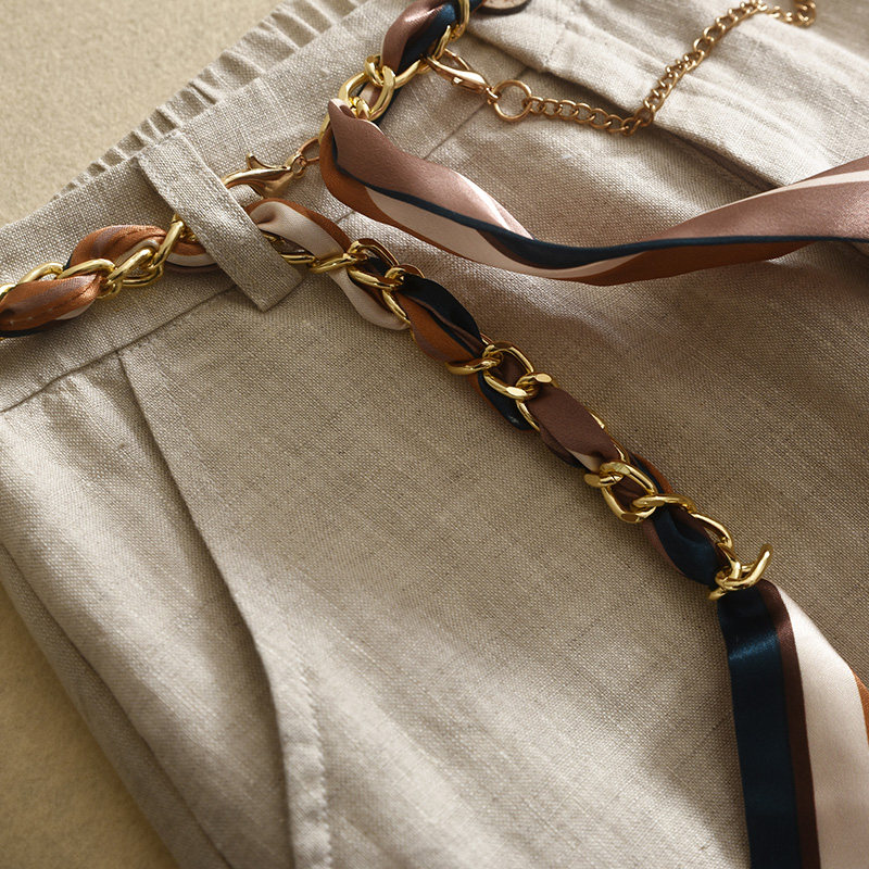 小香风亚麻女高腰垂感2023新阔腿裤 暴雪服饰休闲裤