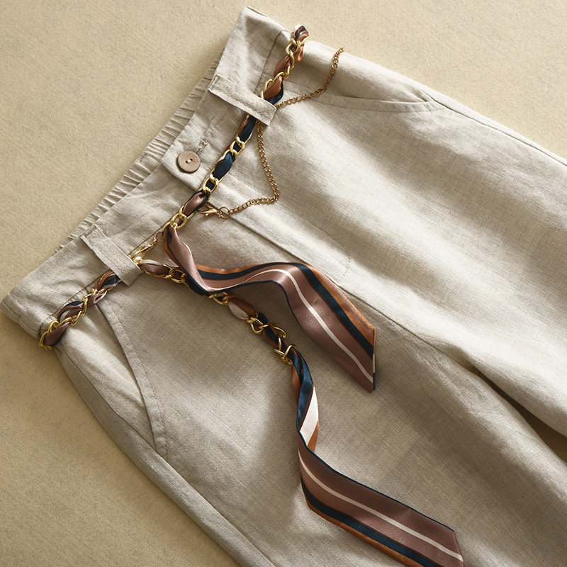 小香风亚麻女高腰垂感2023新阔腿裤 暴雪服饰休闲裤