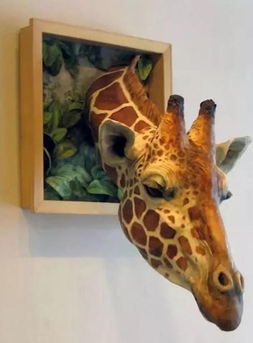 3D相框长颈鹿创意墙体挂件仿真动物工艺品客厅装饰跨境独立站热卖